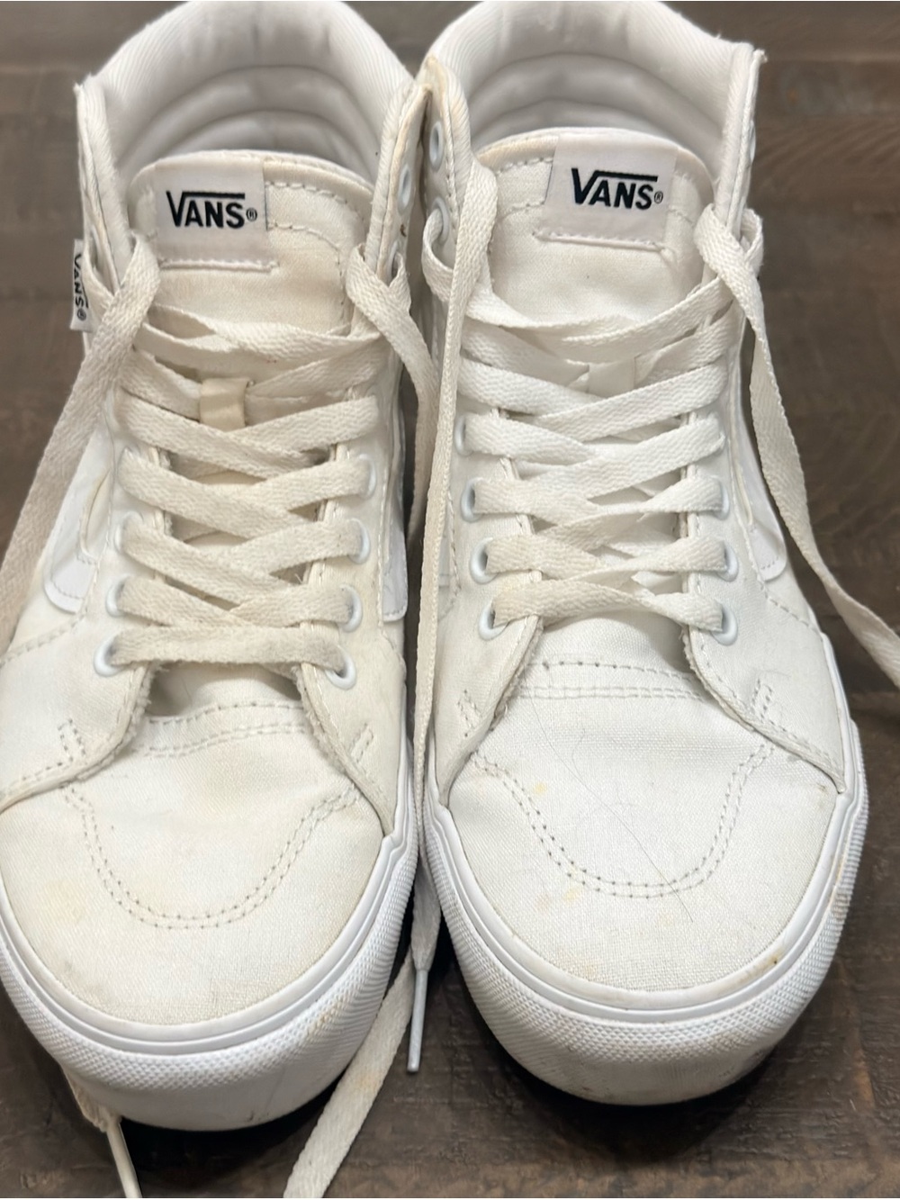 Vans White Leather High-Top Athletic Shoes